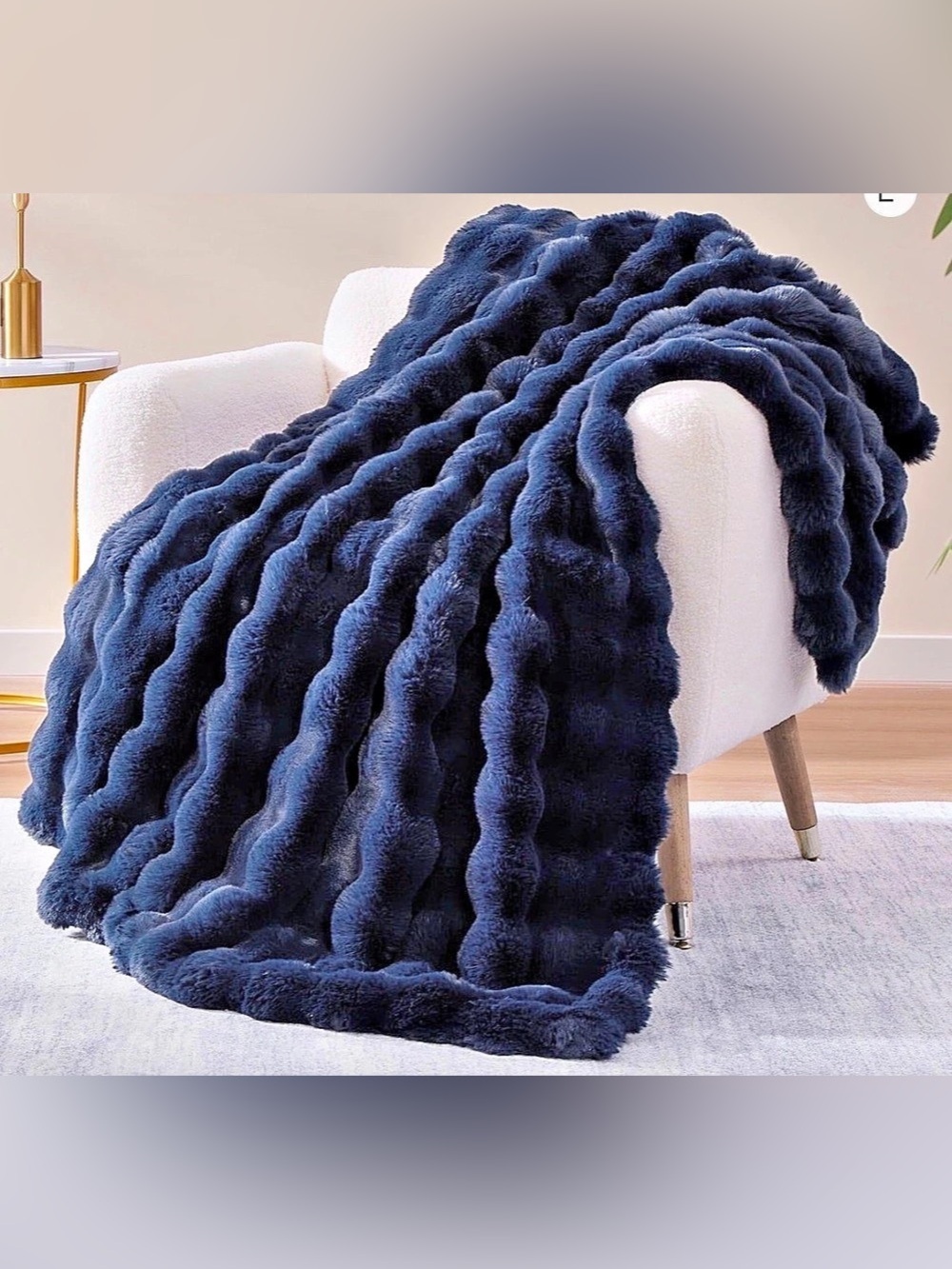 NWT CozyBloom Luxuriously Soft Bubble Faux Fur Throw Blanket Navy $70 Retail
